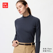 優(yōu)衣庫女裝羅紋條紋高領(lǐng)T恤/長(cháng)袖小高領(lǐng)內搭25秋冬新款481026 69 藏青色 L /160/88A