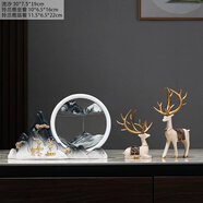 詩(shī)迦努新中式輕奢鹿擺件3D立體流沙畫客廳裝飾品創(chuàng)意家居擺設(shè)品雙十一 福祿山水流沙+對(duì)鹿(米白)