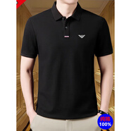 EMPORIO ARMANI EA7阿瑪尼絲光棉短袖t恤男夏季翻領(lǐng)純色體恤中年寬松純·棉POLO汗衫 黑色 2XL 180 155-165斤