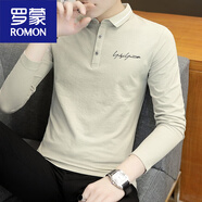 羅蒙（ROMON）春秋季長(cháng)袖T恤男士棉翻領(lǐng)polo.衫秋衣打底衫帶領(lǐng)體恤上衣服 DG-1605杏色 薄款 L 107-123斤