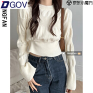 DGOV2025年新款女裝春秋季圓領(lǐng)泡泡袖針織打底衫麻花保暖毛衣內(nèi)搭上衣 白色zt 均碼 （70-125斤可穿）
