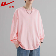 回力國(guó)潮長(zhǎng)袖t恤男春秋季新款重磅圓領(lǐng)衛(wèi)衣男裝打底衫 粉色 S