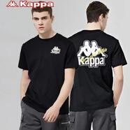卡帕（Kappa）背靠背夏季潮牌字母雙人logo印花圓領(lǐng)男女情侶休閑寬松純棉短袖t 黑色KP雙人炫彩 M 95-110斤