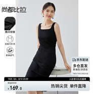 尚都比拉法式連衣裙女夏天赫本風(fēng)氣質(zhì)A字裙收腰顯瘦背帶裙 黑色短款 XL