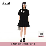 DZZIT【爆款補(bǔ)單】地素春夏新款甜酷少女黑白撞色蝴蝶結(jié)繡花連衣裙女 黑色 S