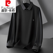 皮爾卡丹（pierre cardin）春秋加大碼男式假二件長(zhǎng)袖T恤男體恤大號(hào)寬松彈力免搭打底T恤衫 黑灰 XL (建議130-150斤)