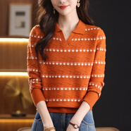 歌米拉（Gemila）針織衫女春秋百搭顯瘦上衣新款polo領(lǐng)毛衣女波點(diǎn)鏤空條紋打底衫 橘色 S 【建議85-100斤】