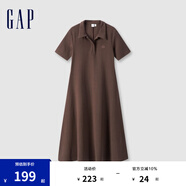 Gap女裝翻領(lǐng)刺繡logo短袖針織連衣裙簡(jiǎn)約長(zhǎng)裙680487 棕色 170/88A(L) 亞洲尺碼