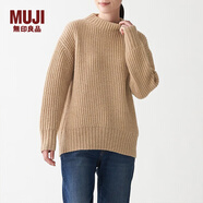 無印良品（MUJI）女式 含牦牛絨羊毛棱紋編織 高圓領(lǐng)寬版毛衣 長袖針織衫 米色 M -L （165/88A）