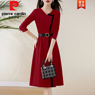 皮爾卡丹（pierre cardin）設(shè)計高級感拼接紅色連衣裙秋裝2025新款女裝氣質(zhì)高端職業(yè)OL中長裙 紅色 M
