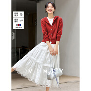 梵希蔓灰色連帽紐扣針織開(kāi)衫女2025秋季新款抽繩毛衣外套長(cháng)袖上衣 75067 紅色 M （建議100-110斤）