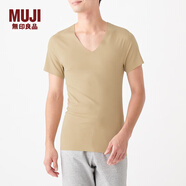 無(wú)印良品 MUJI 男式 整體無(wú)縫頭 V領(lǐng)短袖T恤 FAA50A0S 打底衫打底衣家居服 米色 S