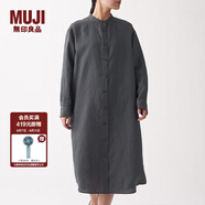 無印良品 MUJI 女式 法國(guó)亞麻水洗 立領(lǐng)連衣裙 BCL05C0S 炭灰色 M