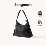 Songmont【李娜同款】山下有松循跡系列hobo包植鞣牛皮斜挎軟包 煙墨黑 中號 白鋼五金 現(xiàn)貨