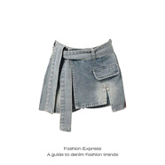 褲裙2025新款女不規則開(kāi) 叉系帶牛仔短裙褲女秋冬2025年新款高腰 藍色 S