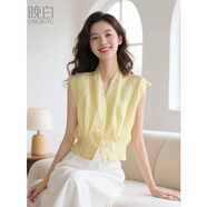 晚白【新品】2025夏氣質(zhì)上衣V領(lǐng)百搭萊賽爾無(wú)袖襯衫女 嫩黃色 L
