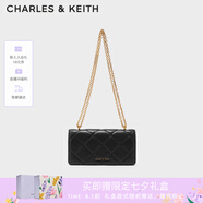 CHARLES&KEITH質感菱格鏈條小方錢包女包包女包生日禮物七夕禮物CK6-10680924 Black黑色 XS