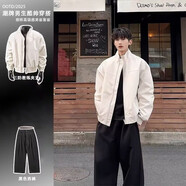 主意范（ZHUYIFAN）夾克男三防美式飛行春秋穿搭一整套立領(lǐng)棒球服外套短款工裝沖鋒衣 【白色夾克+黑色西褲】 兩件套 L 110-130斤