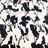 卡馳慕寧夏天做裙子的布料韓國麻印花平紋緞雪紡女連衣裙半身裙襯衫墜垂感 白底黑花 (一米價(jià))