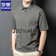 羅蒙（ROMON）男短袖t恤純棉夏季薄款商務(wù)高端純色寬松短袖上衣體恤衫T恤 淺灰 XL