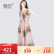 魅斑法式串珠系帶印花無袖連衣裙女2025巨好看的裙子波嬉風(fēng)連身裙 花色 M