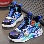 李寧重燃男童運動(dòng)鞋秋冬新款兒童鞋旋轉紐扣跑步鞋學(xué)生大童男孩籃球鞋 M903蘭色皮面 32