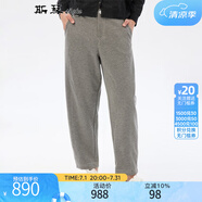 斯琴（siqin）春季女灰色松緊后腰彈力加厚口袋寬松直筒休閑褲長(zhǎng)褲 BCCK00925 灰色 M