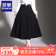 羅蒙（ROMON）高端半身裙2025秋冬季新款高腰時尚八片裙寬松裙擺顯瘦中長款傘裙 黑色 M 27/M 建議95-105斤
