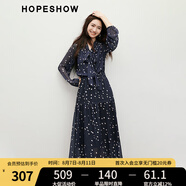 紅袖波點收腰連衣裙2025春季新款女裝飄帶垂感顯瘦百搭氣質(zhì)長袖雪紡裙 藏青495 S