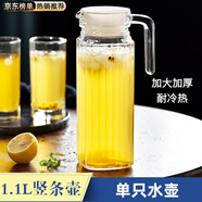 冷水壺玻璃水壺大容量泡茶壺家用耐高溫開水杯果汁鴨嘴扎壺涼水壺 【1只裝】1.1L 豎條壺 加厚材質(zhì)