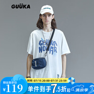 古由卡（GUUKA）xSANK嘻哈潮牌t恤男士短袖夏季情侶裝劉宇同款休閑寬松五分半截袖 白色 F3887 L