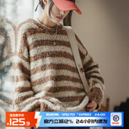馬登女裝 美式套頭圈圈絨條紋毛衣曠野美拉德慵懶針織衫保暖上衣秋季 咖色 馬登工裝 S