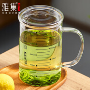 雅集耐熱透明大容量男女辦公家用玻璃杯豪飲杯牛奶杯1000ml帶刻度款杯