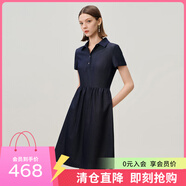 敦奴（DUNNU）dunnu2024夏季新款短袖小翻領(lǐng)牛仔裙A字廓形連衣裙女 藍(lán)色 M