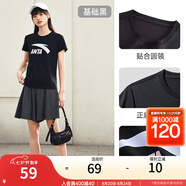 安踏LOGO短袖t恤 女夏季新款棉感顯瘦休閑針織印花T恤透氣運動(dòng)上衣 【經(jīng)典大logo】基礎黑-2 L /女170