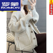 羅蒙（ROMON）羊毛慵懶風(fēng)流蘇毛衣外套女25秋冬新款韓版寬松單排扣針織開(kāi)衫女 杏色. 3XL 建議140-155斤左.