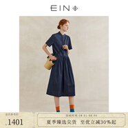 EIN言文藝 涼感天絲牛仔丹寧新中式美學(xué)收腰牛仔連衣裙春夏新款 墨藍(lán) S