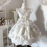 閃動(dòng)少女雀之羽Lolita洛麗塔花嫁連衣裙jsk吊帶婚紗成人禮生日禮物公主裙 白色蝴蝶結(jié)拖尾項(xiàng)鏈羽毛拖尾 S