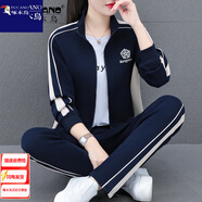 啄木鳥(niǎo)休閑運(yùn)動(dòng)套裝女衛(wèi)衣春秋薄款2025新款中年媽媽女跑步運(yùn)動(dòng)服三件套 寶藍(lán)【外套+短袖+長(zhǎng)褲】 L(95-110斤)