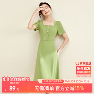 尚都比拉短袖連衣裙女夏季赫本風(fēng)通勤裙子中長(zhǎng)A字裙 綠色122L40507X  M