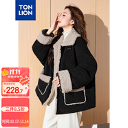唐獅（TonLion）2024女翻立領燈芯絨拼接短款外套 黑色 L 