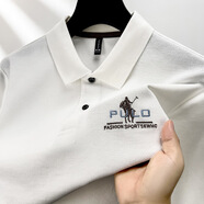 虎都（FORDOO）男裝t恤衫2024年春秋季純色翻領(lǐng)中年裝休閑Polo衫打底衫長(cháng)袖純棉 白色 L 建議125-145斤