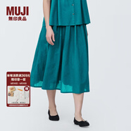 無印良品（MUJI）女式強捻抽褶裙長半身裙紗裙薄荷曼波風(fēng)純棉全棉裙子女裝半裙 綠色 L 165/70A