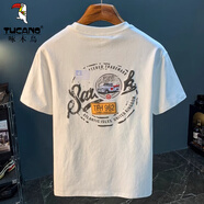 啄木鳥(niǎo)（TUCANO）白色T恤男夏季新款高端潮流印花t恤美式輕奢新疆棉舒適短袖T恤衫 白色 XL 碼 適合124-140斤穿