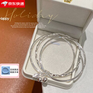 梵際9999足銀女銀手鐲三環(huán)鈴鐺葉子簡約三生三世手鐲送女友情人節(jié)禮物 9999銀約28克內(nèi)徑54mm