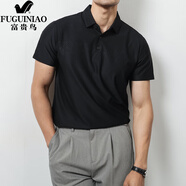 富貴鳥(niǎo)（FUGUINIAO）2025夏季新款polo衫男商務(wù)休閑翻領(lǐng)t恤修身透氣短袖純色無(wú)痕上衣 黑色 M