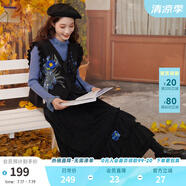 兩三事梵高白色半身裙春季2025新款設(shè)計感半裙蕾絲裙子藍(lán)鳶仙葵 黑色-y S
