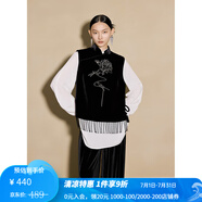 HECO【漣影】新中式國風(fēng)春秋新款絲絨刺繡珠簾黑色馬甲背心上衣女裝 黑色 XL
