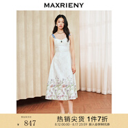 MAXRIENY浪漫花卉提花撞色飄帶連衣裙抹胸吊帶長裙 拼花 L 03/38