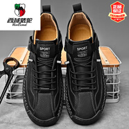 西域駱駝?wù)嫫づ晾羞\動(dòng)休閑高幫鞋戶(hù)外防滑登山鞋大碼男鞋 黑色 42 標準皮鞋碼